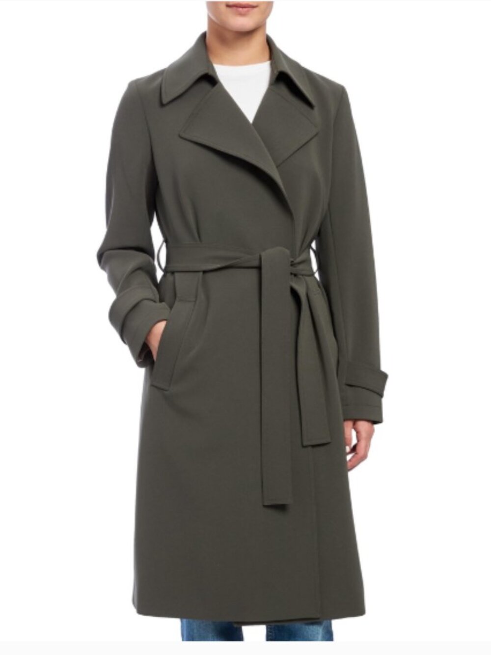 Theory Oaklane Admiral Crepe Trench Coat In Green Slate Large